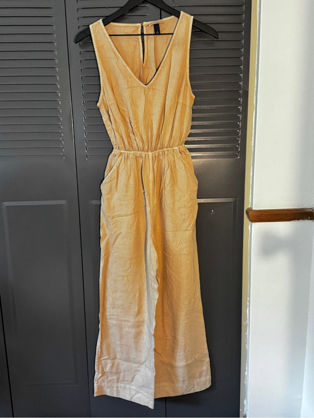 Universal Thread Sleeveless V-Neck Wide-Leg Jumpsuit in Khaki